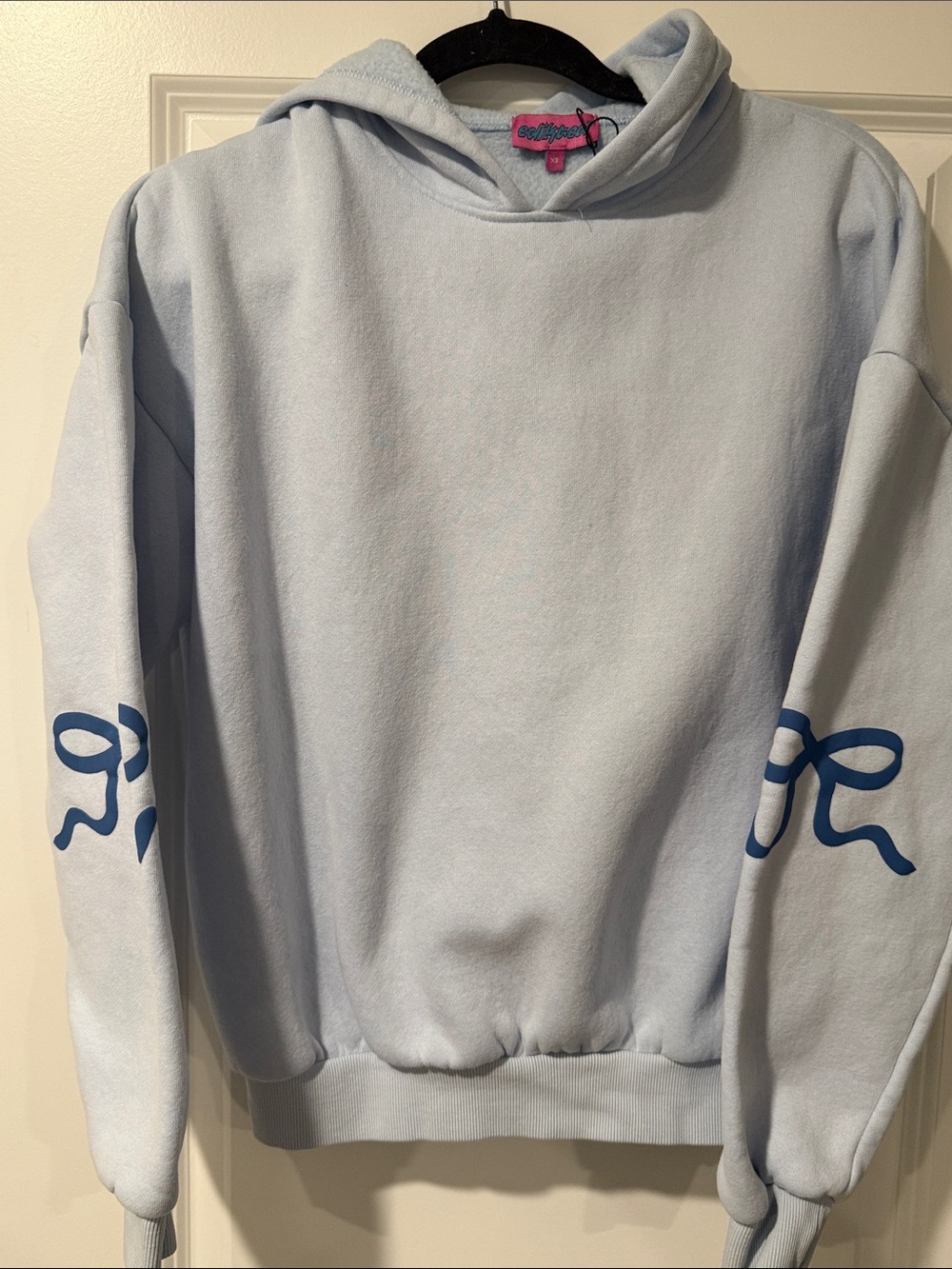 Edikted Light Blue Hoodie Sweater with Sleeve Ribbon Detail